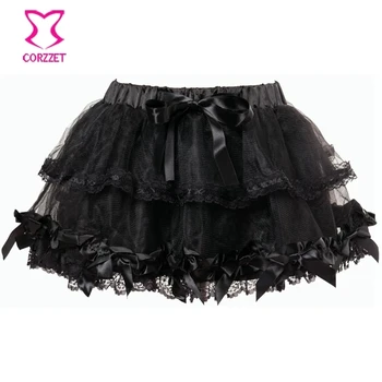 Black Satin Luky Plesové Šaty, Mini Sukne Sexy Gothic Lolita Tylu Sukne Strany Klubu Nosiť Paródia Skladaný Tutu Košele Ženy Dospelých