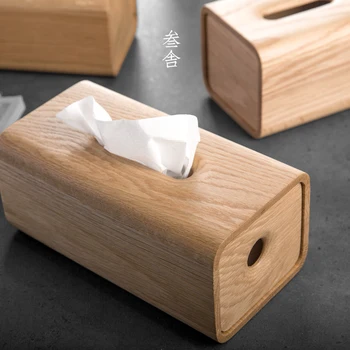 Japonský dub čierny orech skutočné drevo kreatívne papiera držiak domov obývacia izba Nordic obrúsok tvár tkaniva zásuvka drevená box tkaniva