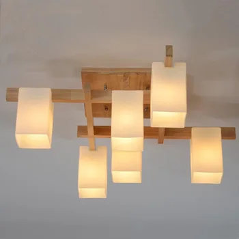 Dubového dreva a Skla Moderné Stropné svetlo S 4 Svetlá Pre Obývacia Izba Svietidlá