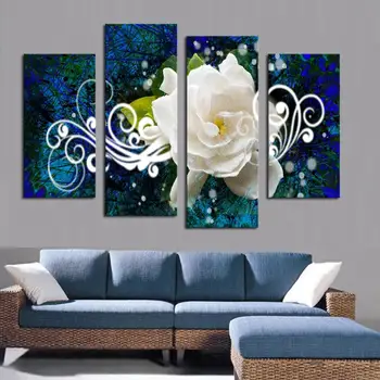 4 panel gardenia nástenné maľby biele Kvety tlač Veľkých HD Obraz Moderného Domova Stenu Decor Plátno Tlačiť Maľovanie bez rámu