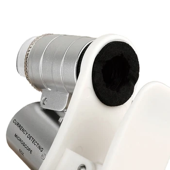 60X Univerzálny Mobilný Telefón, Mini Clip Prenosné LED Mikroskopom nifier Loupe UV Mene Detektor Baterka Striebro
