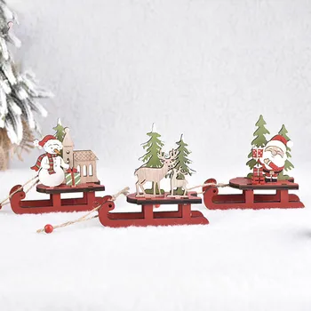 Drevené Sánky Vianočné Ozdoby/VIANOCE Domov Dreva, Dekorácie/Cartoon Starý Muž Snehuliak Elk Vianočné Zmontované Dekor/DIY Dom