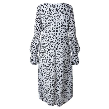 Jar Ženy Elegantné Dlhé Šaty Leopard Tlač Bežné Femme Župan Vestidos Svietidla Rukáv Vintage Šaty Nepravidelné