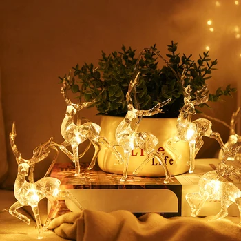LED Elk String Svetlo Vianočná Výzdoba Pre Domácnosti Zavesenie Garland Vianočný Strom Decor Ornament Navidad Vianočné Darčeky na Nový Rok 2021 Darček