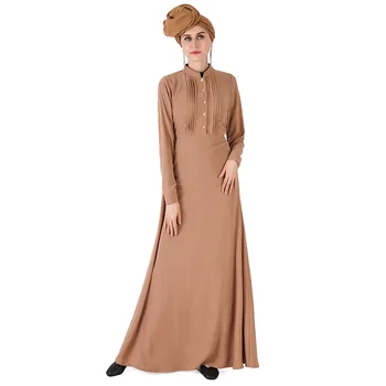 Dubaj Moslimských Abaya Šaty Ženy Stojí Golier Tlačidlo Classic Plus Veľkosť Maxi Dlhé Šaty Big Swing Turecký Kaftane Islamské Oblečenie