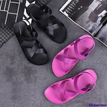 Ženy Jelly Topánky Letné Sandále Bytov Kríž Viazaná Pevné Pohodlné Dámske Plážové Topánky 2020 Žena Obyčajný Neformálne Obuv