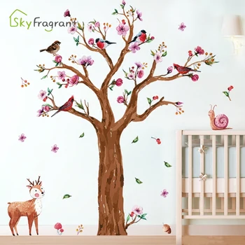 Cartoon veľké nálepky na stenu deti miestnosti dekorácie jeleň pod stromom dieťa stenu spálne dekor samolepiace nálepky domova