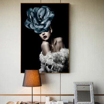 Moderný Veľký Plagát, Tlač Stene Obraz Abstrakt Nádherný Kvet Lady Ženám Krásu Plátno, Maľovanie na Obývacia Izba HD Tablo Salón