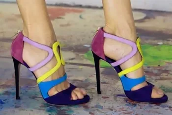 Sestito 2019 Ženy Multi Farebné Pokrytie Vysoké Podpätky Gladiator Sandále, Topánky Dievčatá Otvorené Prst Späť Na Zips Šaty Strany Letné Sandále