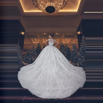 Kráľovská Nevesta Šaty plesové Šaty Vyšívané Korálkami Appliques tvaru Deň Nevesta Dlhé Plášte vestidos de novia 2020
