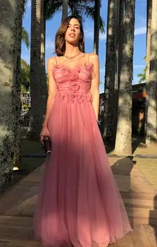 Elegantné 2020 Ružový Ples Šaty Prehrabať 3D Kvet Appliques Formálne Večerné Šaty Afriky Sexy Spghetti Strany Sprievod Plášte