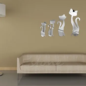 S-domov 4 Ks Roztomilé Mačky 3D Akrylové Zrkadlo Samolepky na Stenu Domov nástenná maľba DIY Odtlačkový Art Decor