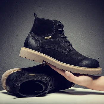 Britský dizajnér mens príležitostných púštne topánky pohodlné originálne kožené náradie topánky vonkajšie kovboj boot členok botas masculinas