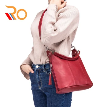 Rým taška obchod kožené 2018 nové prvá vrstva cowhide žena ramenný kožený slung bežné trend 8 palcový žena taška cez rameno taška