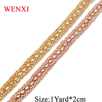 WENXI 5YARDS Crystal Kamienkami Nášivka Výbava Pre Svadobné Šaty Krídla Šiť Na Svadobné Šaty Pás WX804