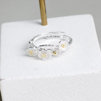 Skutočné 925 sterling silver prst prstene pre ženy, tri kvety Trendy jemné Šperky Veľké Nastaviteľné Starožitné Krúžky Anillos