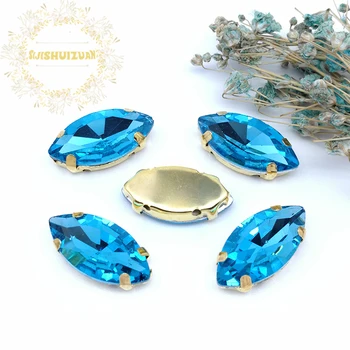 Nový produkt Kôň oko Tyrkysovo modré Crystal Glass Šitie Kamienkami s zlata Pazúr DIY Svadobné Šaty