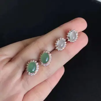 Nový, originálny prírodný ľad transparentné chalcedony oválne diamond náušnice nádherné svetlo luxus, šarm, dámske strieborné šperky