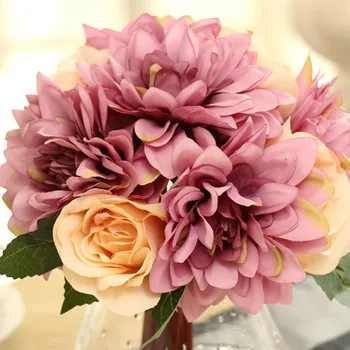 Vysoká kvalita umelých kvetov dahlia hodváb kvetinové kytice, svadobné dekorácie domov partydecorative kvety