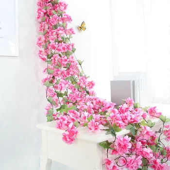 Yumai 235cm Dlhý Reťazec Hodváb Čerešňový Kvet Kvet Ratan Svadobné Stene Visí Umelé Kvety Vína Dekoratívne Remeslá