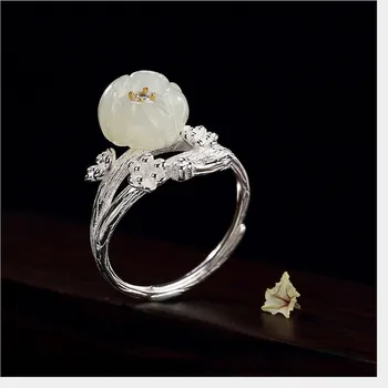 Uglyless Reálne 925 Sterling Silver Ručné Málo kvitnú Kvety Prstene pre Ženy Prírodné Jade Slivkové Kvety Krúžok Jemné Šperky