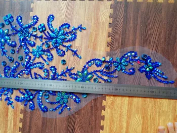 Čisto ručne vyrobené oslňujúci hlboké modré šiť na Kamienkami nášivka kryštály škvrny 65*30 cm DIY šaty príslušenstvo