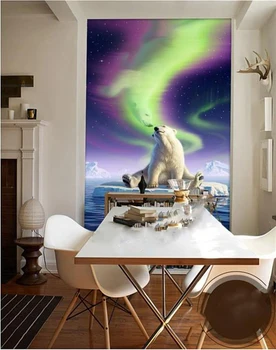 3d foto tapety vlastné obývacia izba nástenná maľba non-tkané obrázok polar bear sledovanie northern lights maľovanie foto steny 3d nástenná maľba