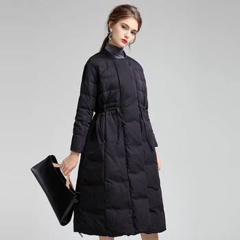 Plus veľkosť Zime super dlhšie nad kolená 90% reálne kačica dole kabát ženské módne značky so šnúrkou teplé dole kabát wq513