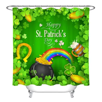 Šťastný St. Patrick ' s Day Sprchový Záves Rohožky Pot of Gold Leaf Clover Dúha zelená Polyester Textílie Vaňa Záclony s Háčikmi