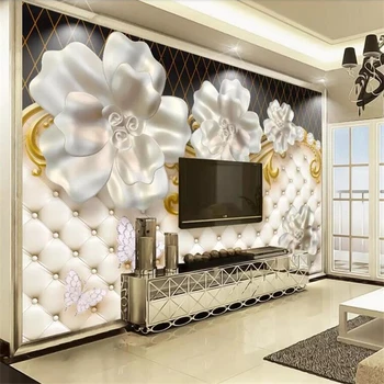 Beibehang Tapety vlastné obývacia izba, spálňa nástenná maľba atmosféra vynikajúca 3D šperky kvet mäkké balík TV pozadí na stenu