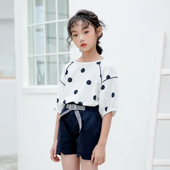 Nové Modely Dievčatá Letné Oblečenie Sady Deti Móda Dot Tlačených Tričká Topy & Luk Krátke Nohavice Obleky Deti Oblečenie Oblečenie