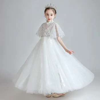 Deti, Dievčatá Luxusné skvelý Dizajn Biela farba, Ručne vyrobené Výšivky, Čipky Kvety, Svadobné Party Princess Nadýchané Šaty Oblečenie