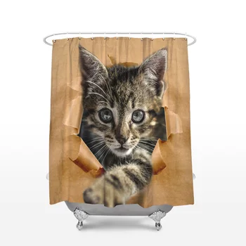 Roztomilé Zvieratko Tematické Mačka Vzor Vaňa Záclony Nepremokavé Umývateľný Kúpeľni Sprchový Záves Displej s Háčikmi Príslušenstvo