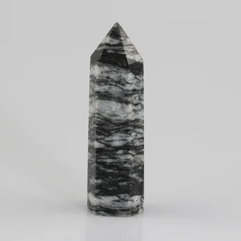 Prírodné Čierne Siete Kremeň Minerálne Prútik Uzdravenie Klenot Kameň Surové Rock Hexagon Obelisk Bod Šperky Feng Shui Domova