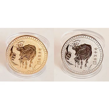 Nový Rok Zlaté Mince Je Dvanásť Zverokruhu Ox Pamätné Mince Kolekcie Darček Dekoračné Zber Mincí