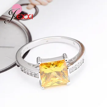 Trendy 925 Striebro Prstene Ženy, Svadobné Šperky, Módne Námestie Yellow Crystal snubný Prsteň So Zirkónmi joyas de plata