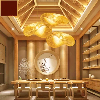 Retro Bamboo LED Ratan Wicker Vlna Tieni Prívesok Svetlá Ročníka, Japonských Lámp Pozastavenie Domáce Vnútorné Jedálenský Stôl Izba Avize