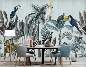 Milofi vlastné Nordic tropických rastlín, jednoduché flamingo TV obývacia izba tapety pozadia gauč tapety non-tkané nástenná maľba