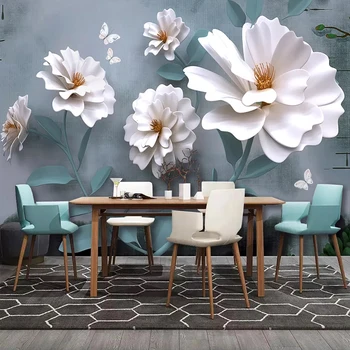 Vlastné samolepiace Tapety Nepremokavé 3D Biely Kvetinový okvetné Plátky Nástenné Maľby Moderná Obývacia Izba, Spálňa Pozadí Dekor