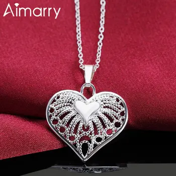 Aimarry 925 Sterling Silver 18-Palcové Duté Láska Srdce Náhrdelník Prívesok Pre Ženy, Svadobné, Narodeninové Darčeky Módne Šperky