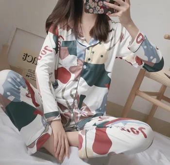 ChunShang Nové Jeseň Zima Sleepwear 2 Ks Držiaky Pre dámske Bavlnené Pyžamo Zase Dole Golier oblečenie pre voľný čas Veľkej Veľkosti Pijama Pyžama