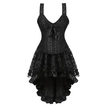 Sapubonva korzet, šaty plus veľkosť bustiers victorianlace až bielizeň čipky korzet sukne pre ženy paródia v gotickom štýle black