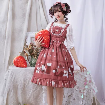 Princezná lolita šaty vintage falbala bowknot roztomilý tlač kawaii šaty vysoký pás viktoriánskej šaty gothic lolita jsk loli cos