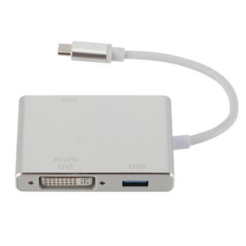 Typ-c Video Adaptér Rozbočovač USB-C, USB, VGA HD, DVI 4-v-1 Video Converter Hliníkovej Zliatiny Prípade