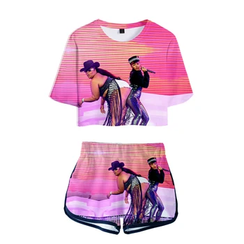 2021 Letné Módne Dámske Športové oblečenie, Krátke Sleeve T-shirt 3D Tlač LIZZO Spevák T-tričko + krátke Nohavice Značky Hip Hop Vyhovovali Hot Predaj