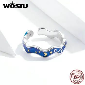 WOSTU Horúce Módne Reálne 925 Sterling Silver Hviezdna Obloha Modrá Krúžok Pre Ženy, Svadobné Zapojenie Nastaviteľné Prstene, Šperky DXR608