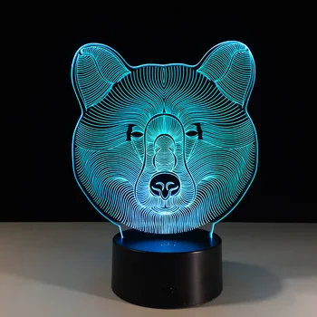 Medveď Tvár Akryl Malé Nočné Svetlo 3D Stereo Vision Lampa 7 Farieb Zmena USB Spálňa Posteli Nočného Tvorivého Deti Darčeky