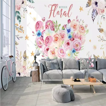 Vlastné 3d nástenná maľba ručne maľované akvarel cartoon kvetinové pozadie stenu, dekorácie, maliarstvo, tapety nástenná maľba foto tapety