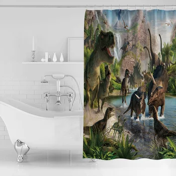 3D animovaný Dinosaura Sprchový Záves Nepremokavé Záclony Polyester Vaňa Opony Kúpeľňa Decor 12 Háčiky