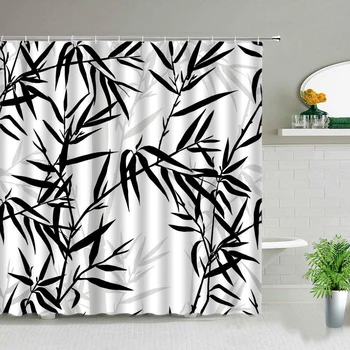 Bambusové Atrament Maľovanie Kúpeľňa So Sprchou Záclony Polyester Textílie Vaňa Obrazovky Vaňou Dekor Nepremokavé Visí Záves S Háčikmi